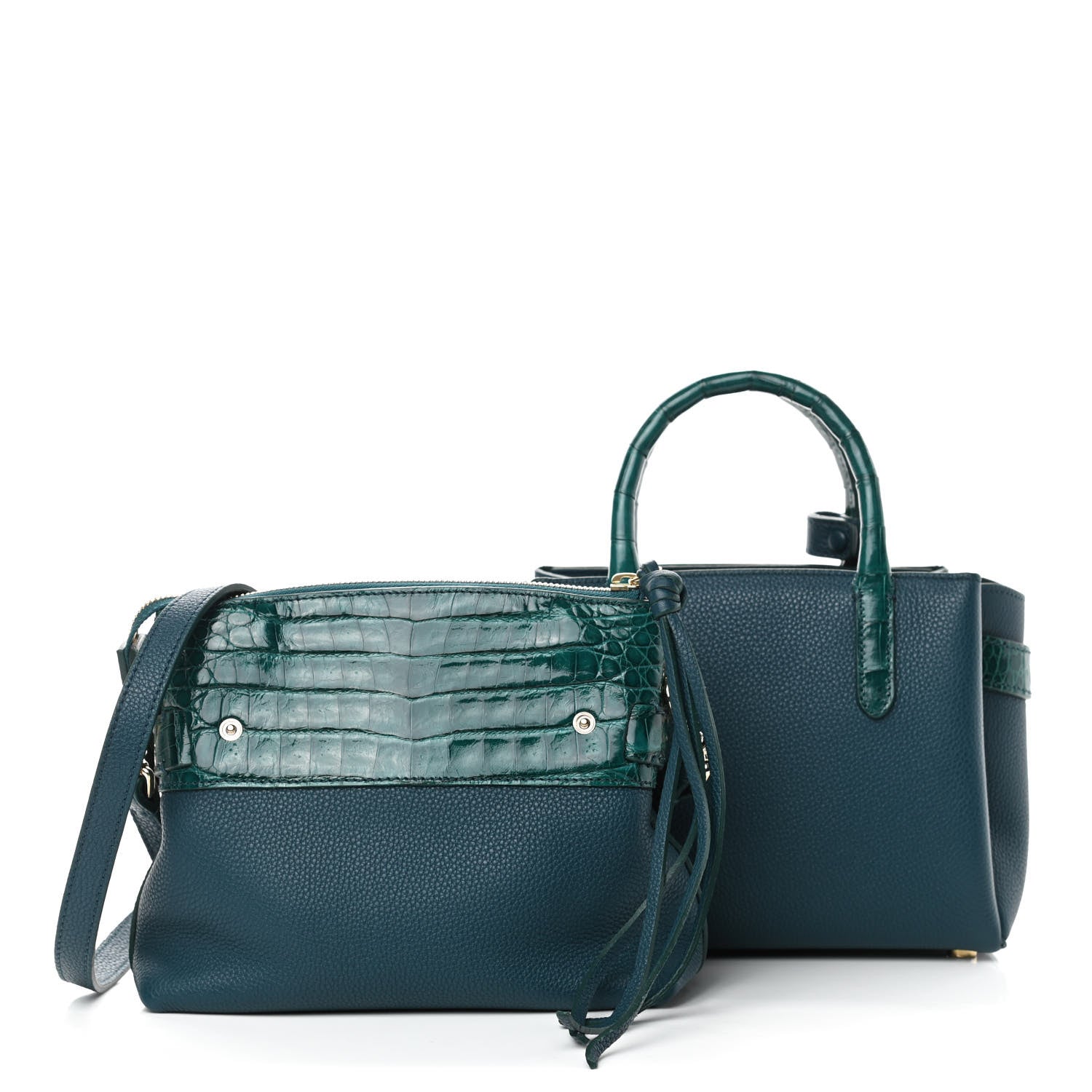 Nancy Gonzalez Calfskin Crocodile Mini Cristie Satchel Blue Green 3 of 12