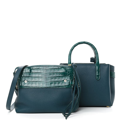 Nancy Gonzalez Calfskin Crocodile Mini Cristie Satchel Blue Green 3 of 12