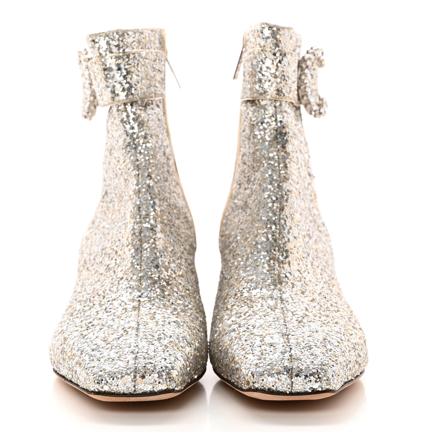 Jimmy Choo Dazzling Coarse Glitter Fabric Crystal Myan 45 Boots 37 Platinum 2 of 8