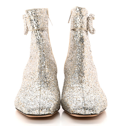 Jimmy Choo Dazzling Coarse Glitter Fabric Crystal Myan 45 Boots 37 Platinum 2 of 8