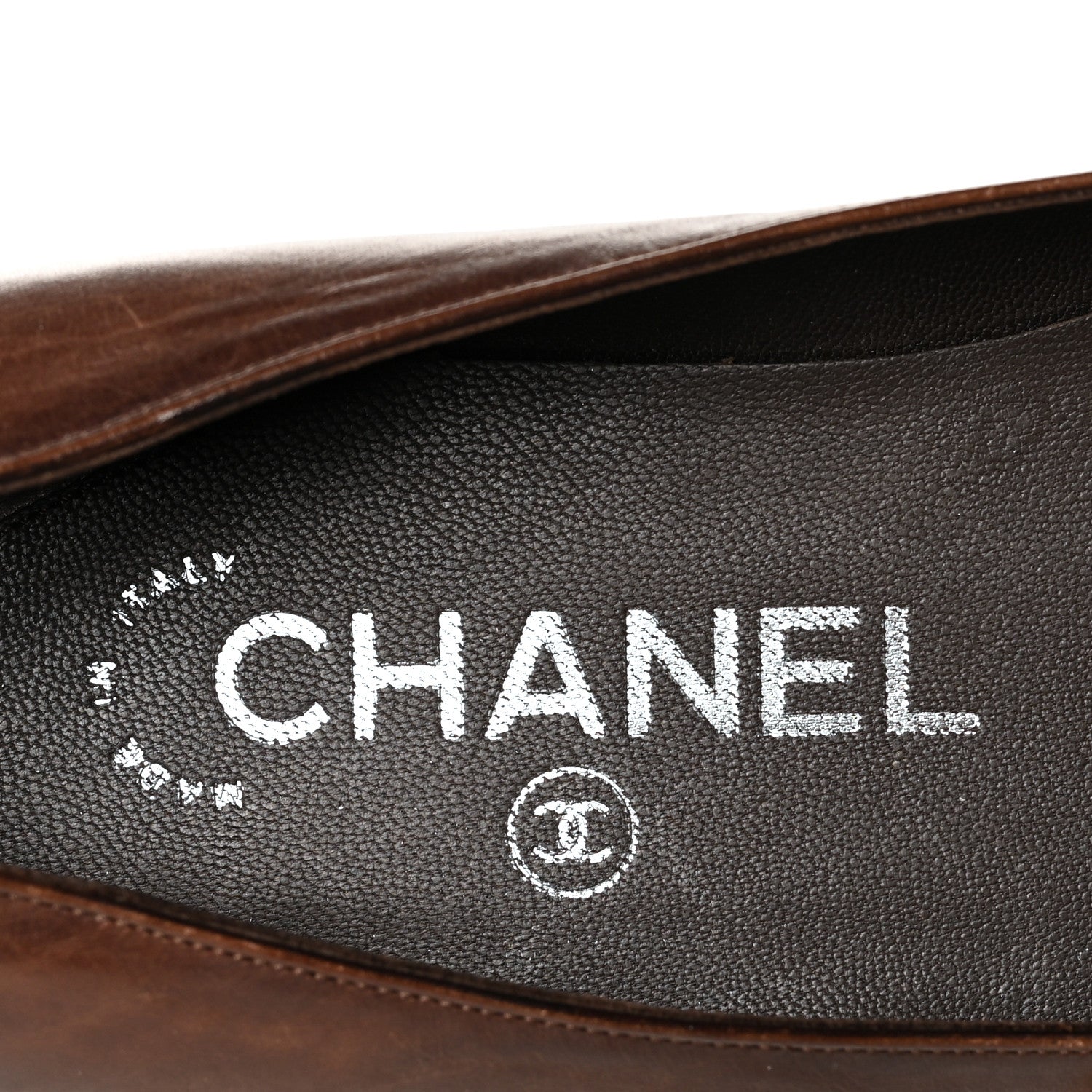 Chanel Calfskin Metal Cap Toe CC Ballerina Flats 36 Brown Gold 7 of 10