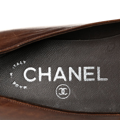 Chanel Calfskin Metal Cap Toe CC Ballerina Flats 36 Brown Gold 7 of 10
