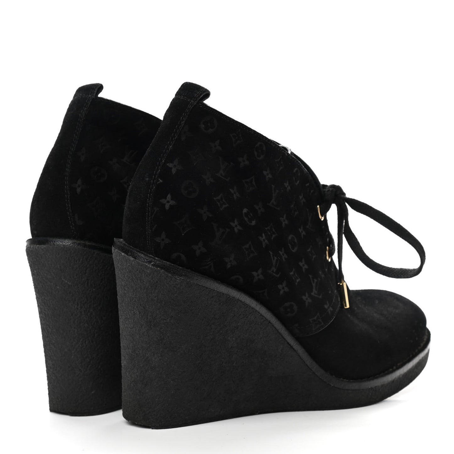 Suede Embossed Monogram Frosty Wedge Low Boots 38.5 Black