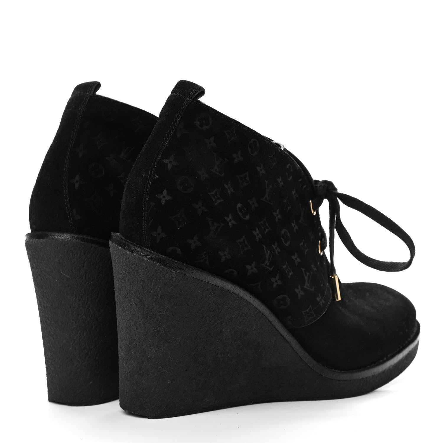 Louis Vuitton Suede Embossed Monogram Frosty Wedge Low Boots 38.5 Black 4 of 7