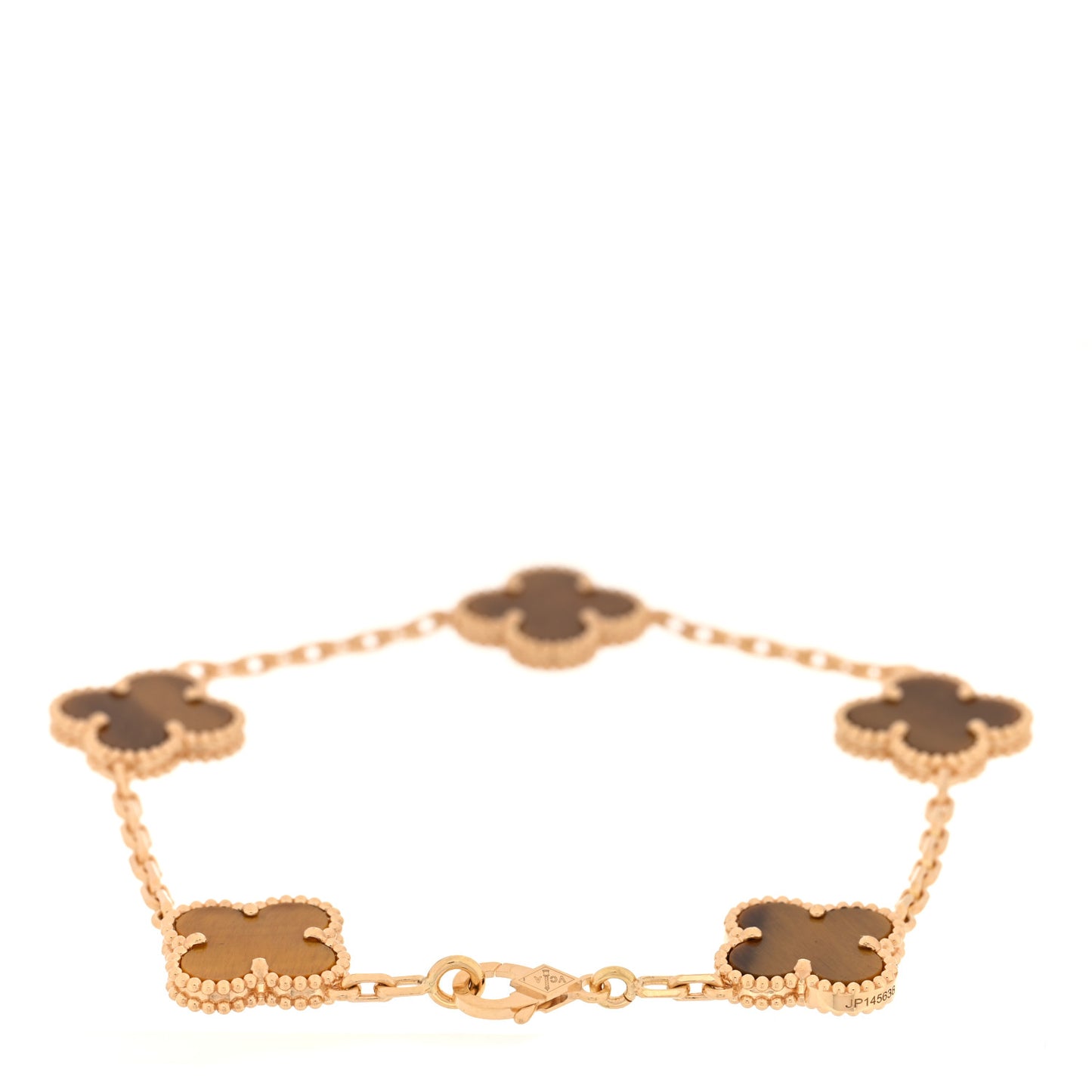 18K Yellow Gold Tiger Eye 5 Motifs Vintage Alhambra Bracelet