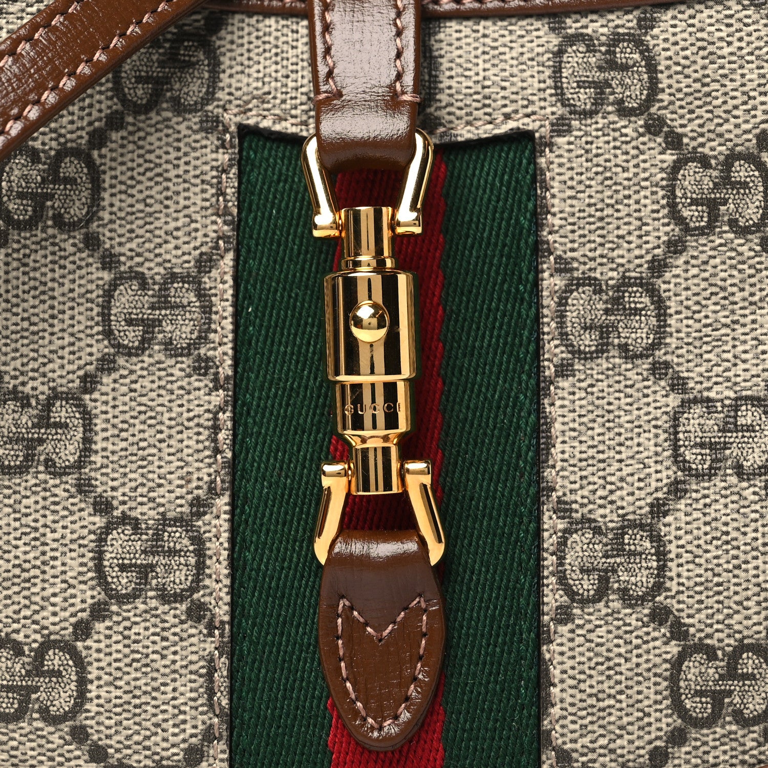 Gucci GG Supreme Monogram Azalea Calfskin Web Mini Jackie 1961 Hobo Beige Ebony Brown Sugar 8 of 10
