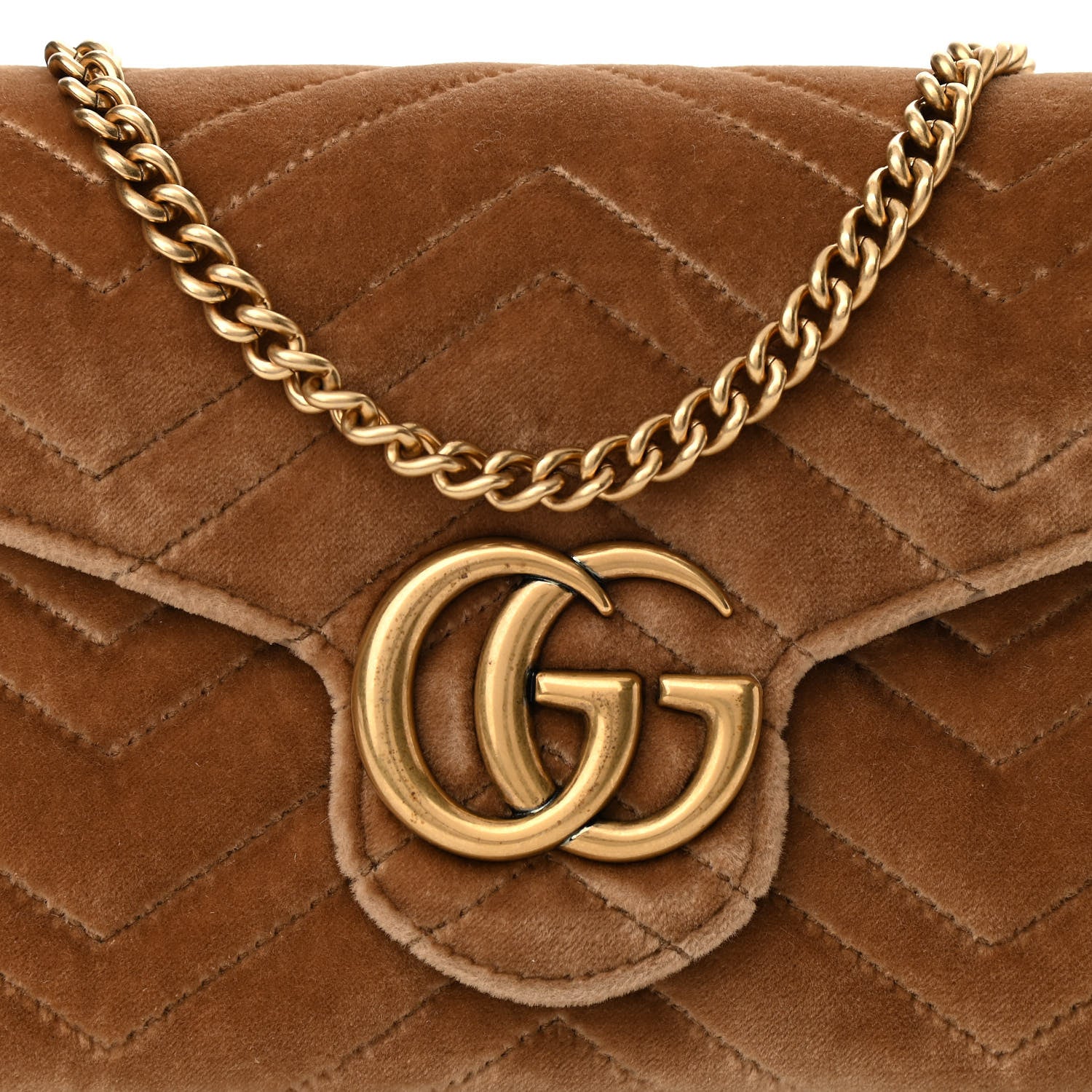 Gucci Velvet Matelasse GG Marmont Chain Wallet Taupe 8 of 11