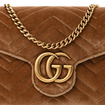 Gucci Velvet Matelasse GG Marmont Chain Wallet Taupe 8 of 11