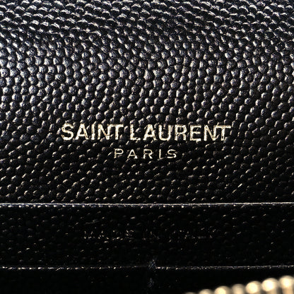 Saint Laurent Grain De Poudre Matelasse Chevron Monogram Envelope Chain Wallet Black 12 of 20