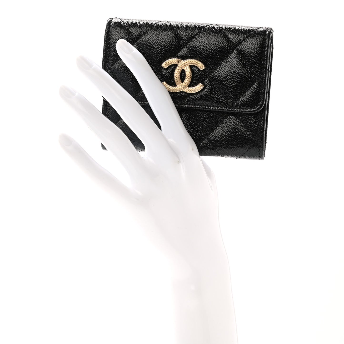 Shiny Caviar Quilted Studded CC Flap Card Holder Black