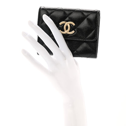 Chanel Shiny Caviar Quilted Studded CC Flap Card Holder Black 2 of 9