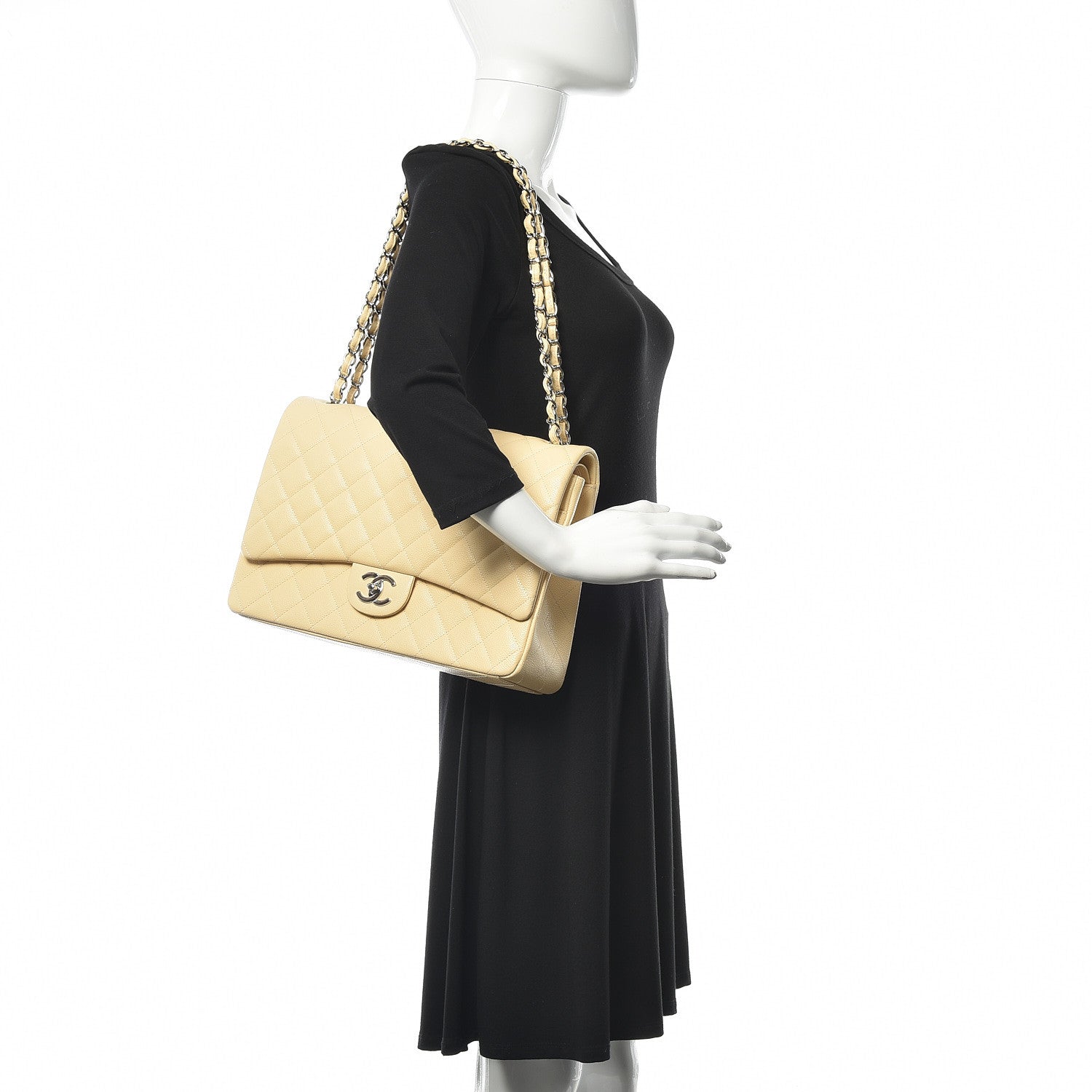 Chanel Caviar Quilted Maxi Double Flap Light Beige 2 of 10