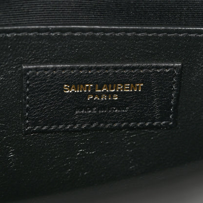 Saint Laurent Shiny Calfskin Crocodile Embossed Manhattan Baguette Black 6 of 12