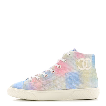 Chanel Printed Fabric Quilted High Top Sneakers 38.5 Green Pink Blue 1 of 13