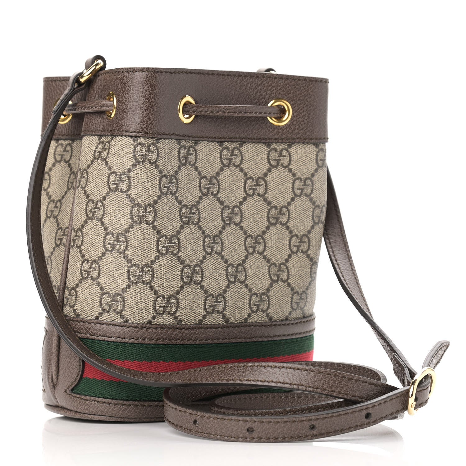 Gucci GG Supreme Monogram Web Mini Ophidia Bucket Bag Brown 3 of 10