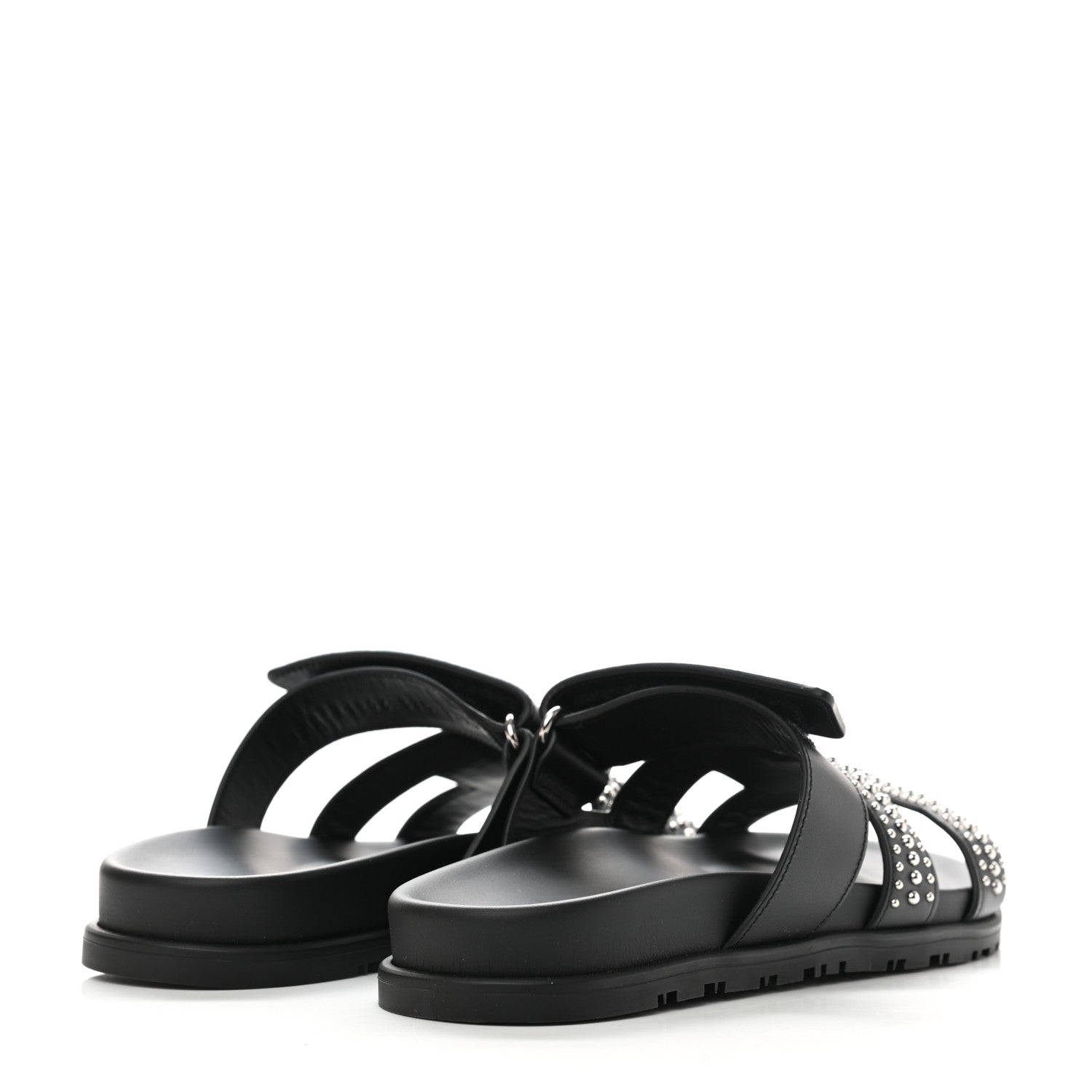 Hermes Mini Stud Calfskin Womens Chypre Sandals 37.5 Black 4 of 9