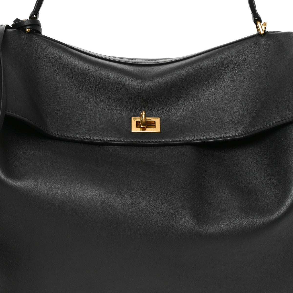 Smooth Calfskin Large Rodeo Top Handle Handbag Black
