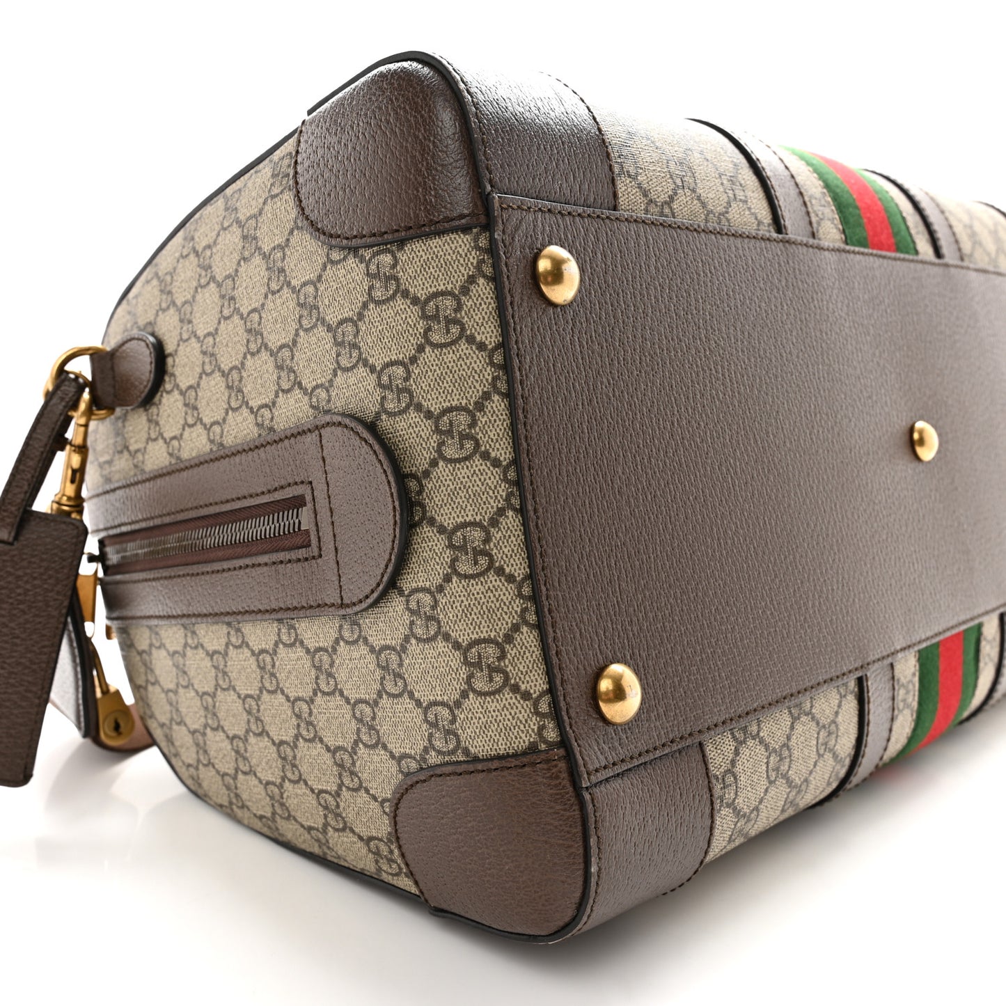 GG Supreme Monogram Textured Dollar Calfskin Web Medium Savoy Duffle Bag Beige Ebony New Acero
