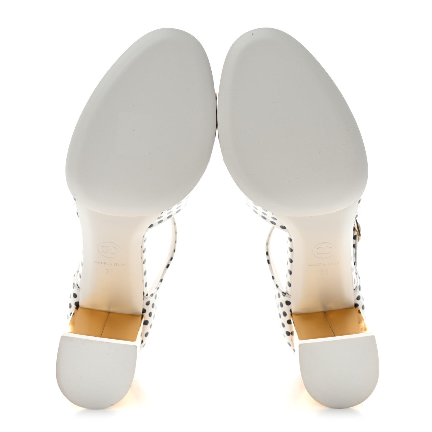 Printed Calfskin Polka Dot CC Platform Sandals 38 Ivory Black