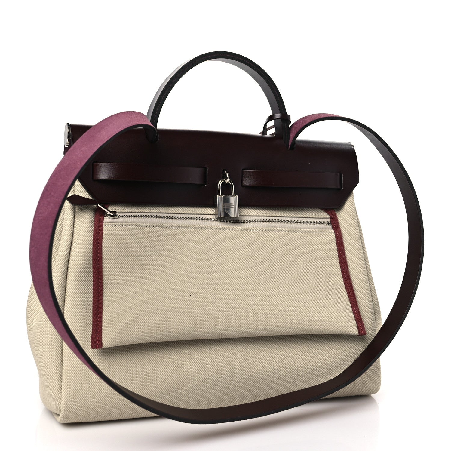 Hermes Military Toile Vache Hunter Herbag Zip Retourne 31 PM Beton Rouge Sellier 3 of 10