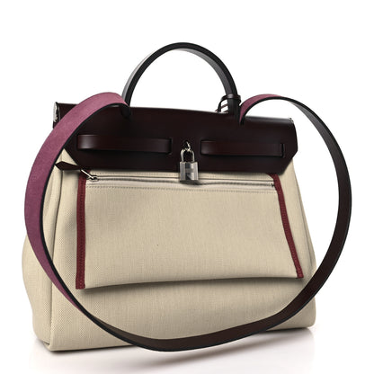Hermes Military Toile Vache Hunter Herbag Zip Retourne 31 PM Beton Rouge Sellier 3 of 10