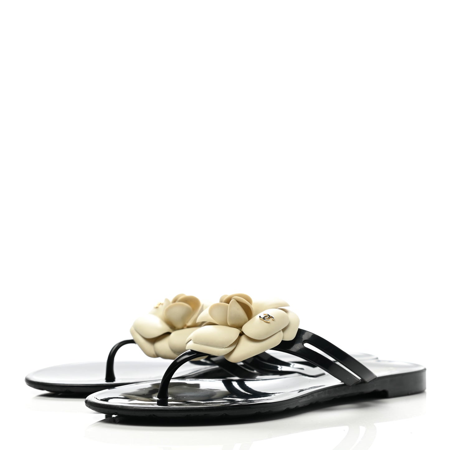 Jelly Camellia Thong Sandals 37 Black Ivory