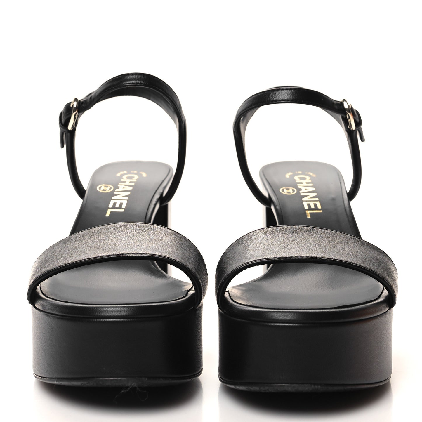 Lambskin Logo Platform Sandals 37.5 Black