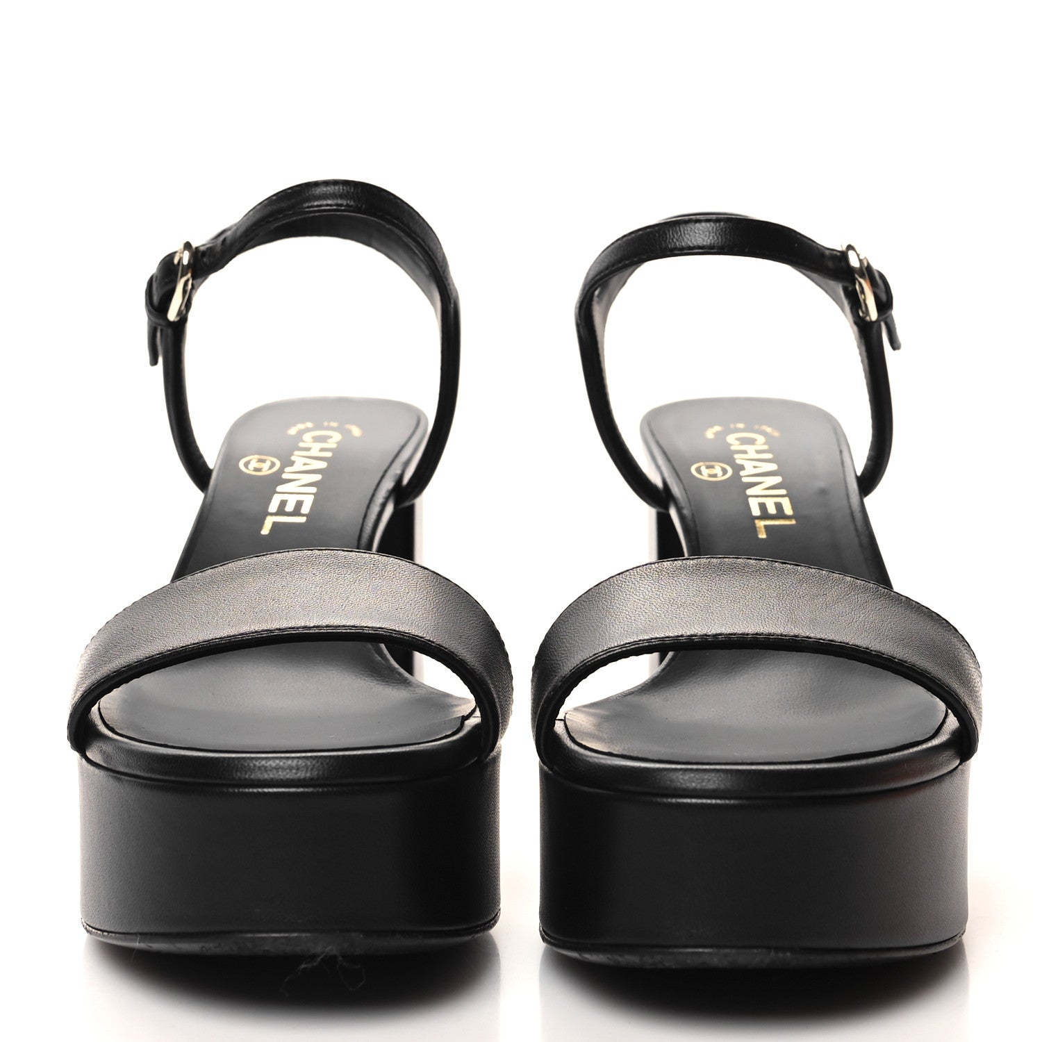Chanel Lambskin Logo Platform Sandals 37.5 Black 2 of 9