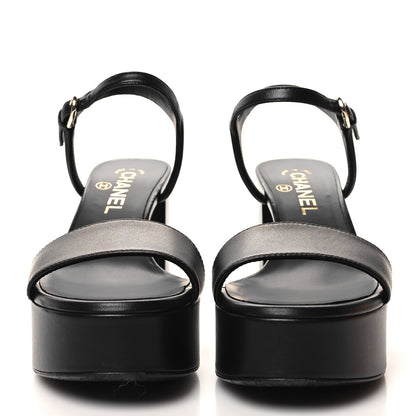 Chanel Lambskin Logo Platform Sandals 37.5 Black 2 of 9
