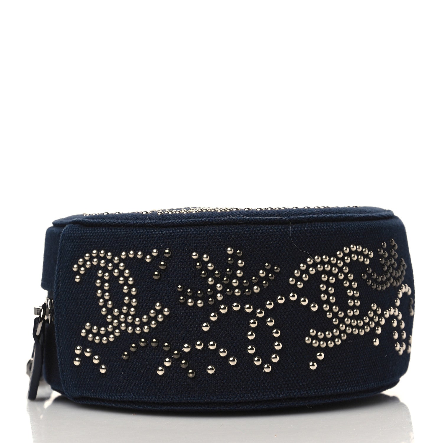 Chanel Canvas CC Studded Round Clutch With Chain Navy 3 of 8