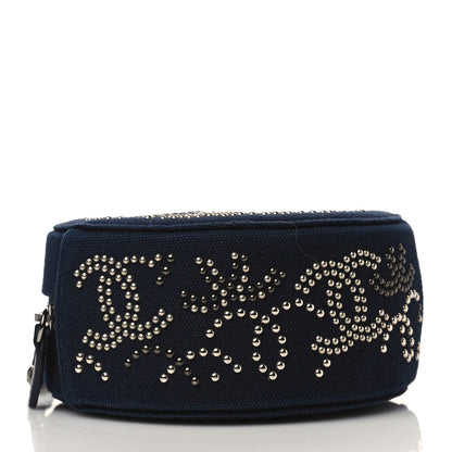Chanel Canvas CC Studded Round Clutch With Chain Navy 3 of 8
