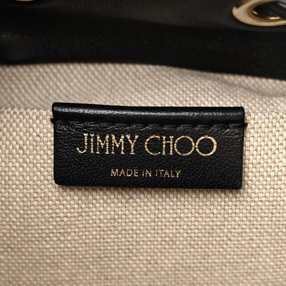 Jimmy Choo Raffia Fringe Snakeskin Juno Bucket Bag Black 6 of 9