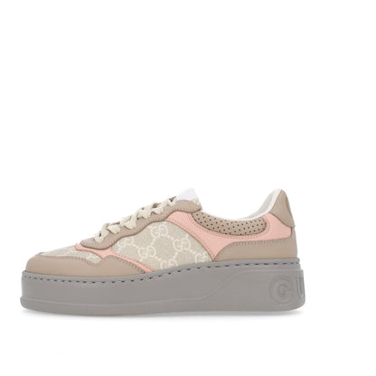 Gucci Calfskin GG Supreme Monogram Perforated Womens Platform 55mm Sneakers 35.5 Apricot Pink Beige Grey 1 of 11