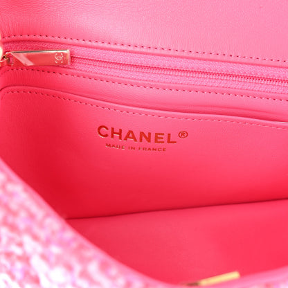 Chanel Wool Tweed Quilted Mini Rectangular Flap Dark Pink Fuchsia 6 of 10