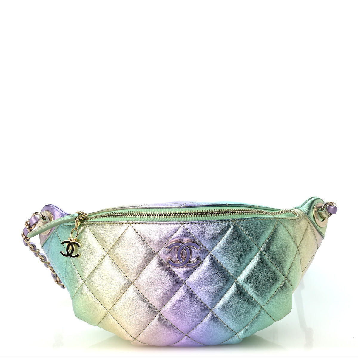 Gradient Metallic Lambskin Quilted Walking Mood Waist Bag Fanny Pack Pink Purple Green