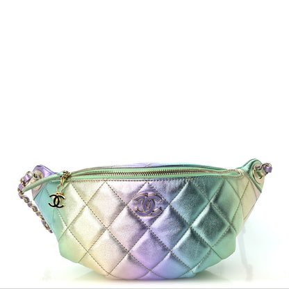 Chanel Gradient Metallic Lambskin Quilted Walking Mood Waist Bag Fanny Pack Pink Purple Green 1 of 9
