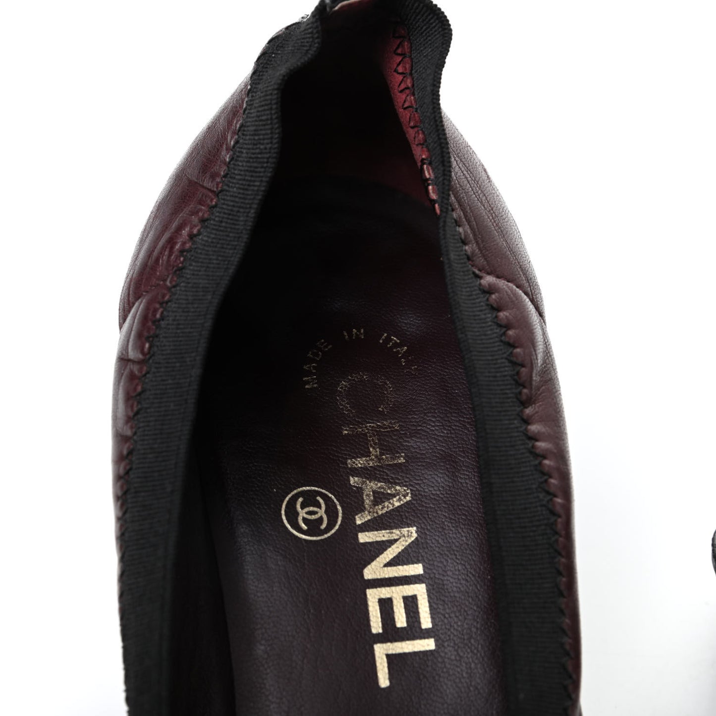 Lambskin Patent CC Elastic Cap Toe Ballerina Pumps 37.5 Burgundy Black