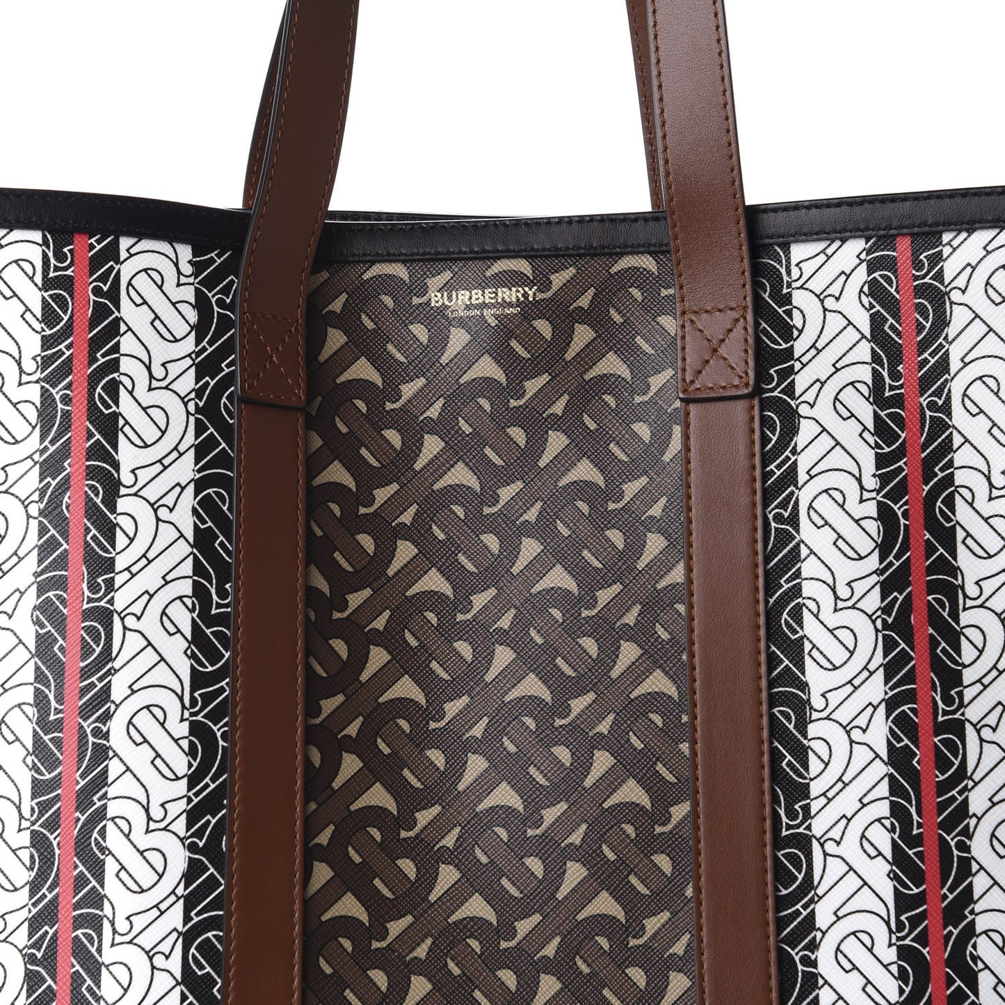 E-Canvas Monogram Stripe Medium Portrait Tote Bag Bridle Brown