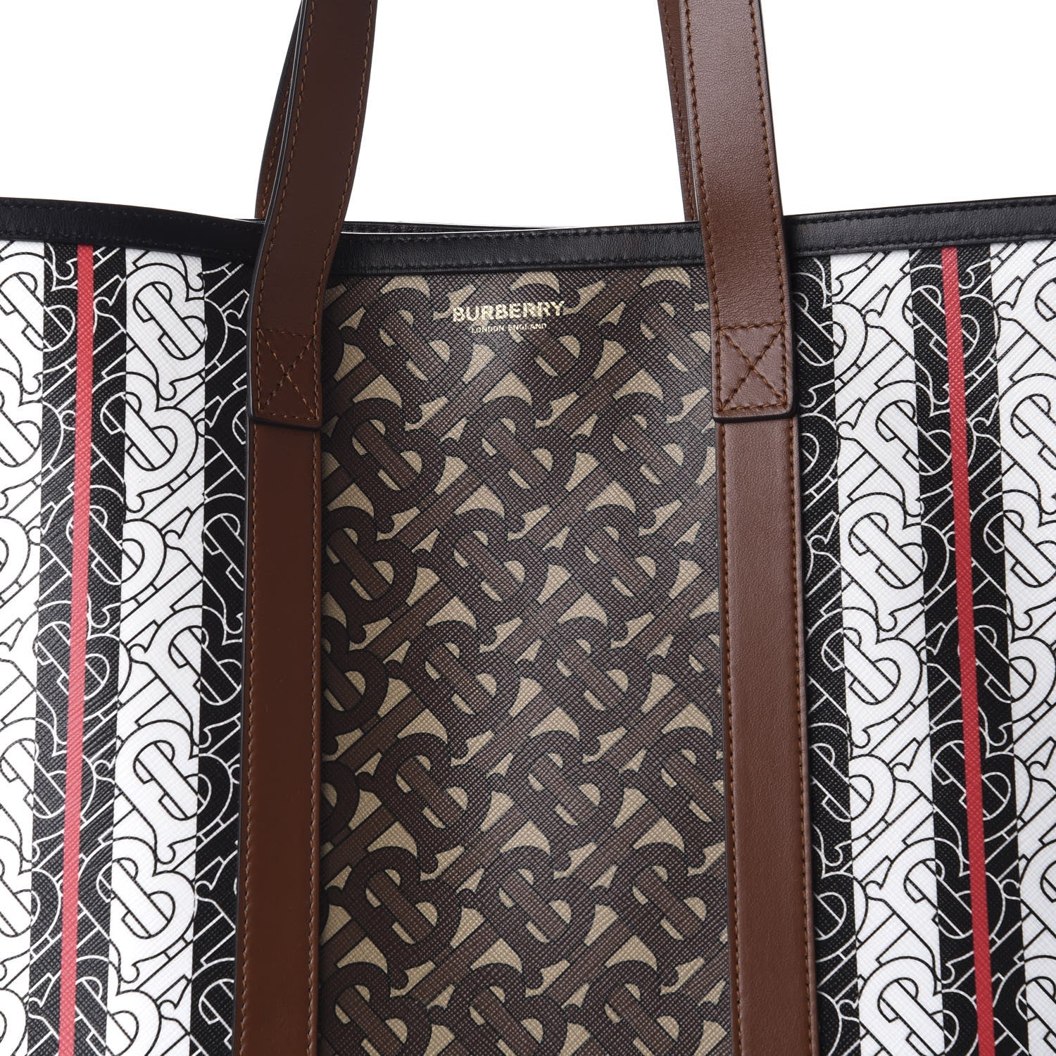 Burberry E-Canvas Monogram Stripe Medium Portrait Tote Bag Bridle Brown 11 of 11
