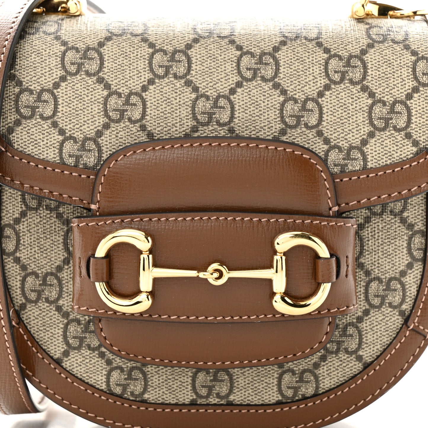 GG Supreme Monogram Mini Top Handle Horsebit 1955 Crossbody Bag Beige Brown Sugar