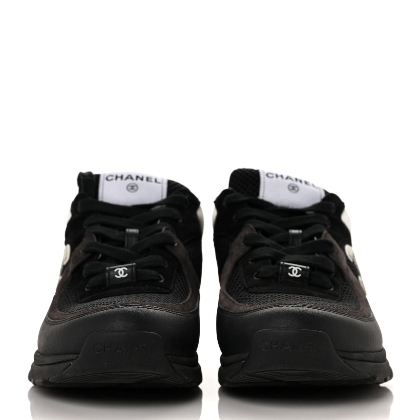 Mesh Suede Grained Calfskin Womens CC Sneakers 40 Black White