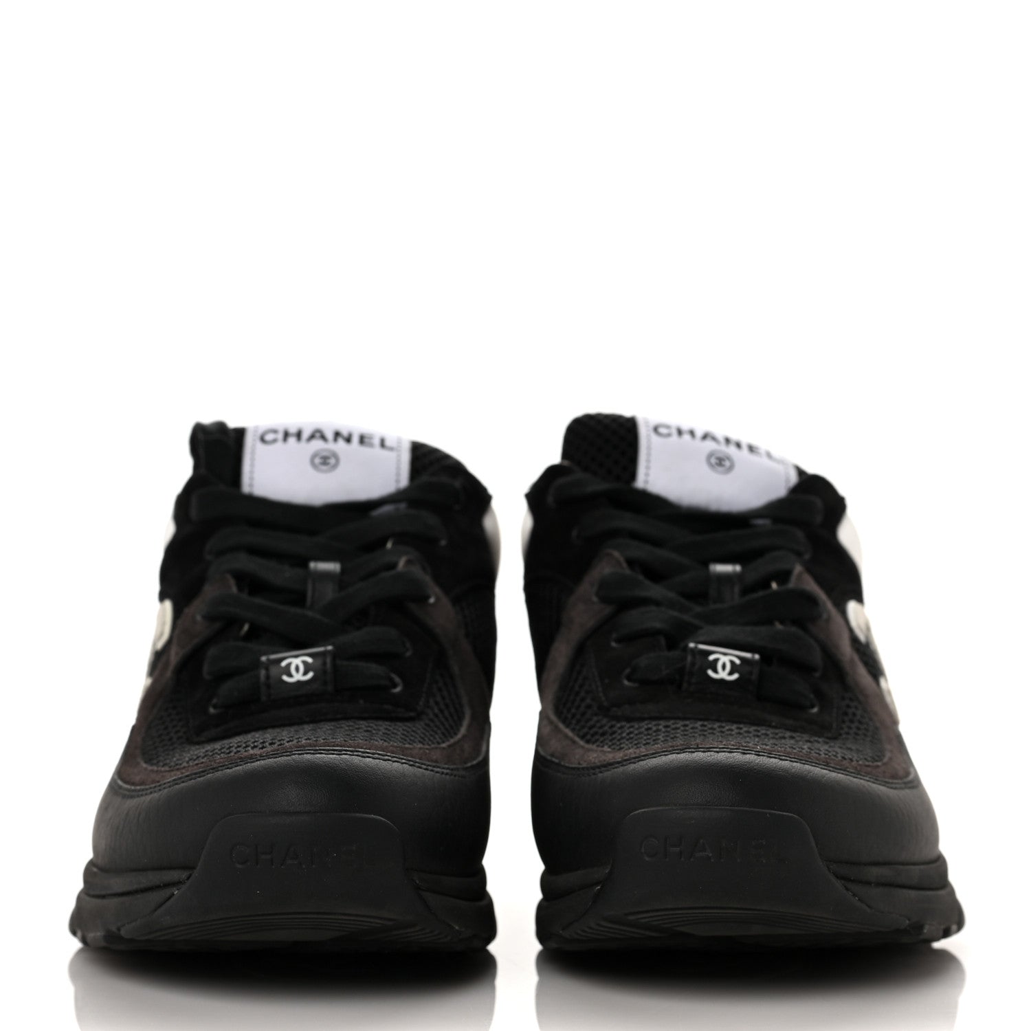 Chanel Mesh Suede Grained Calfskin Womens CC Sneakers 40 Black White 2 of 9