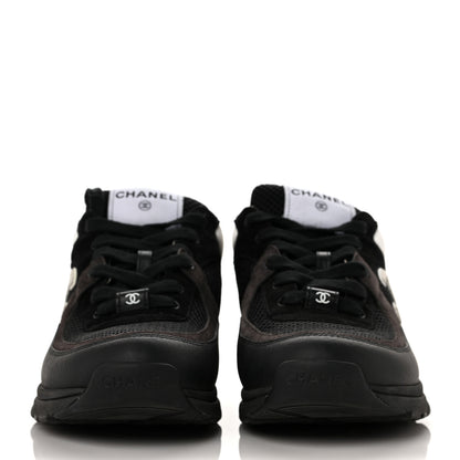 Chanel Mesh Suede Grained Calfskin Womens CC Sneakers 40 Black White 2 of 9