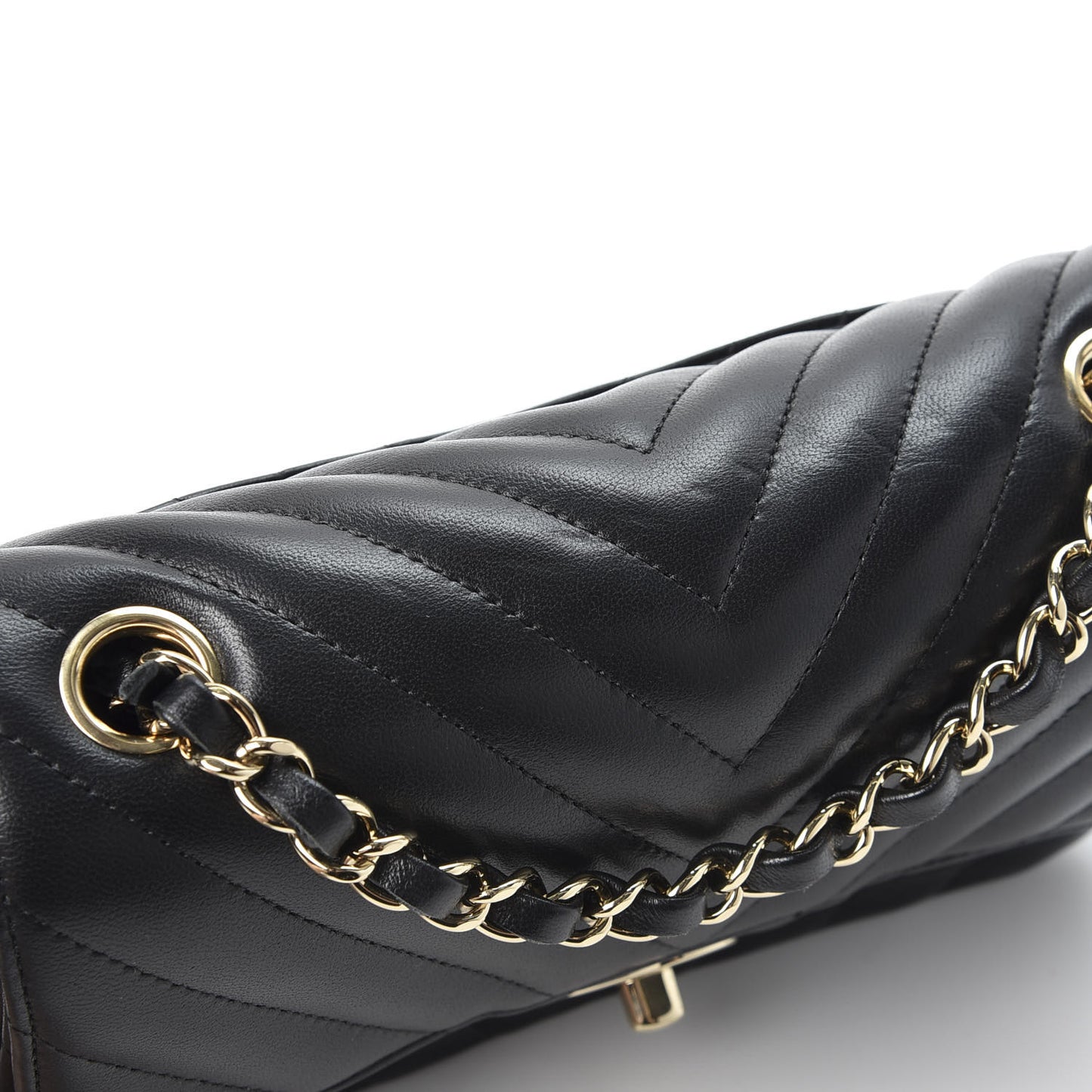 Lambskin Chevron Quilted Mini Rectangular Flap Black