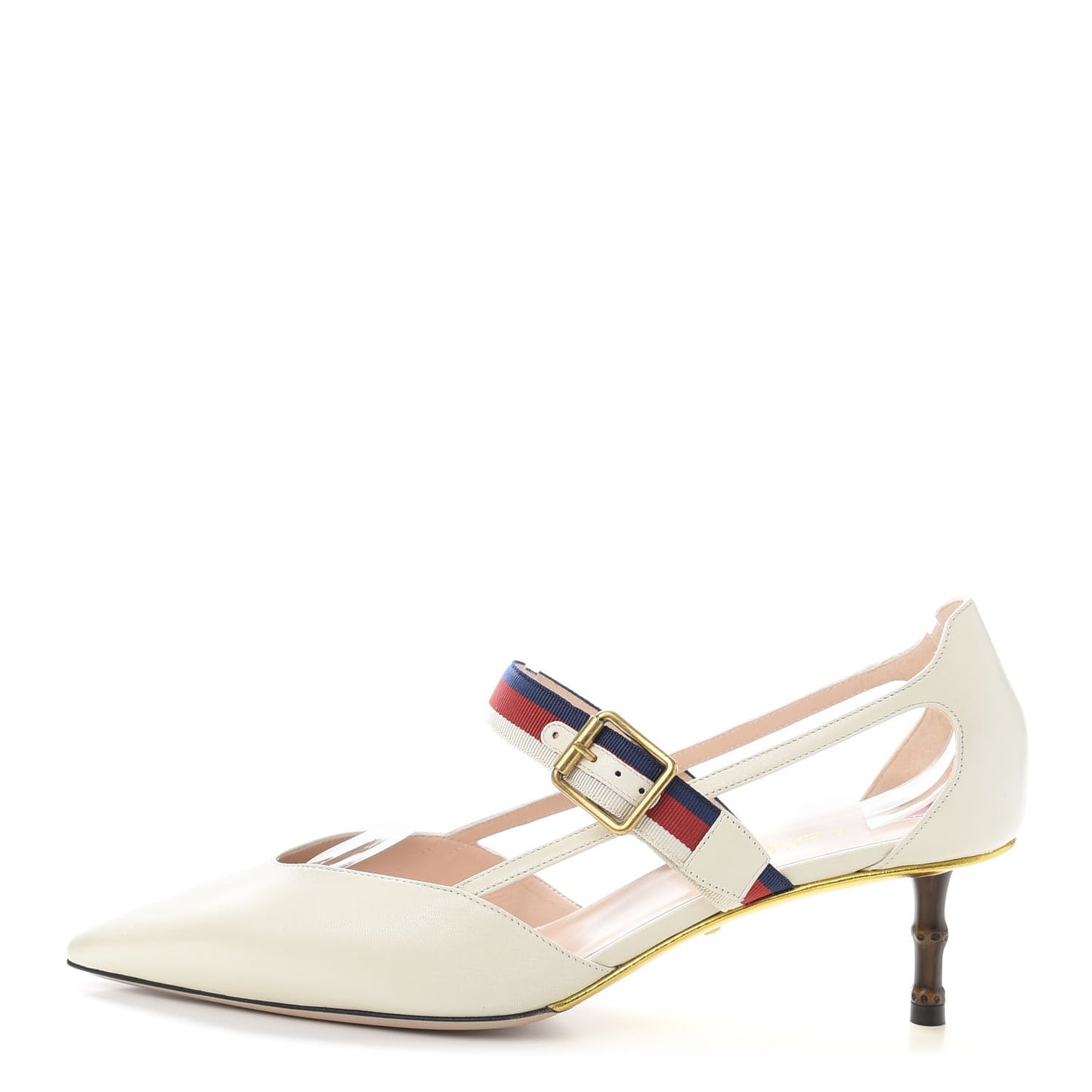 Malaga Kid Grosgrain Sylvie Web Bamboo Low Heel Pumps 40 White