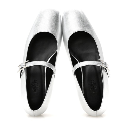 Hermes Metallic Goatskin Jane Ballet Flats 39 Gris Argente 2 of 10