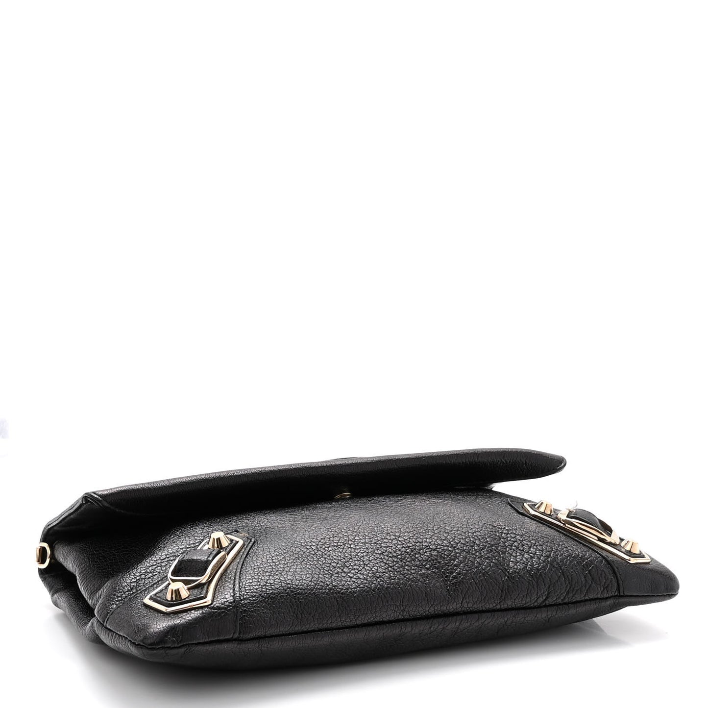 Chevre Gold Metallic Edge Hardware Envelope Clutch Black