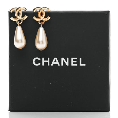 Chanel Metal CC Pearl Drop Earrings Gold 5 of 5