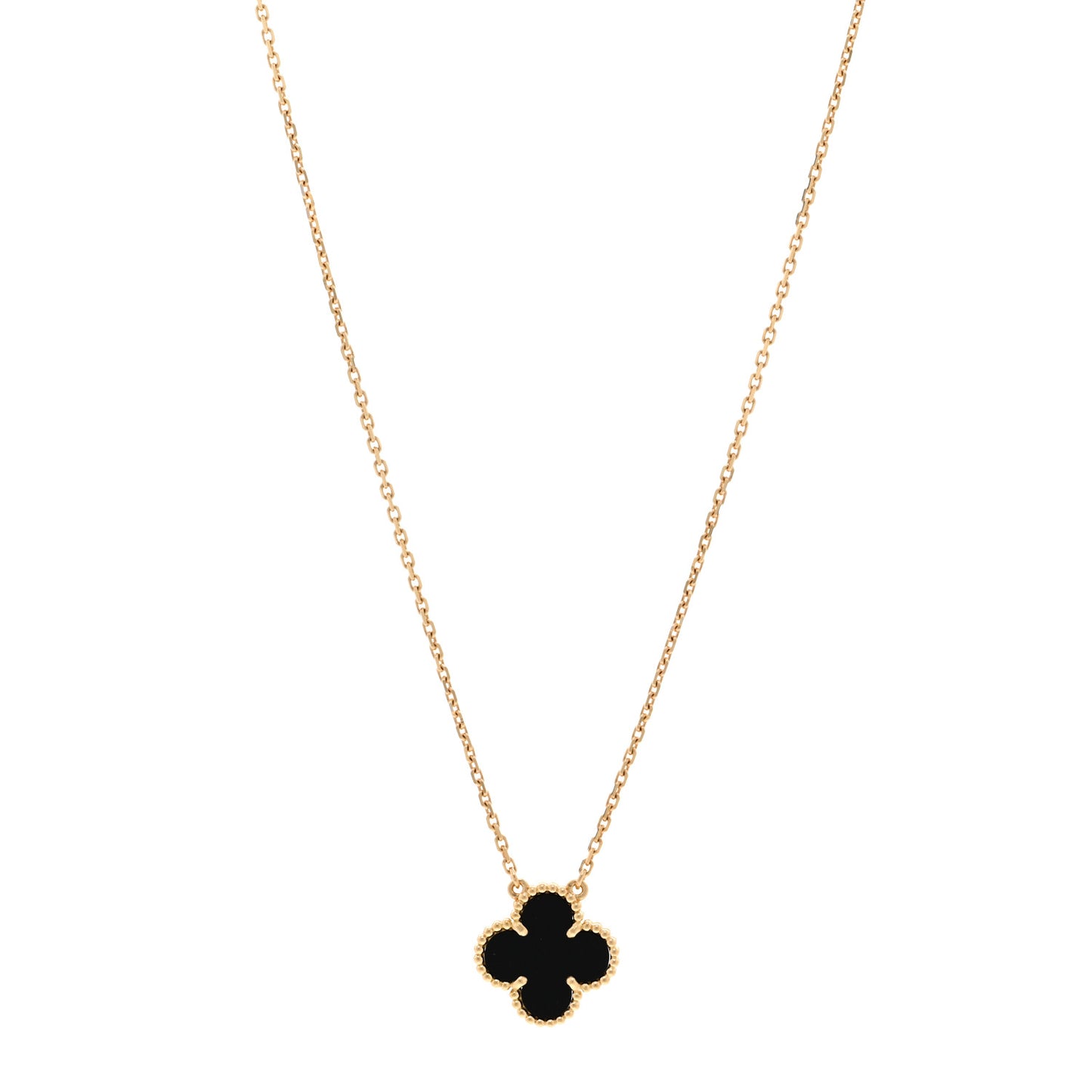 18K Yellow Gold Black Onyx Vintage Alhambra Pendant Necklace