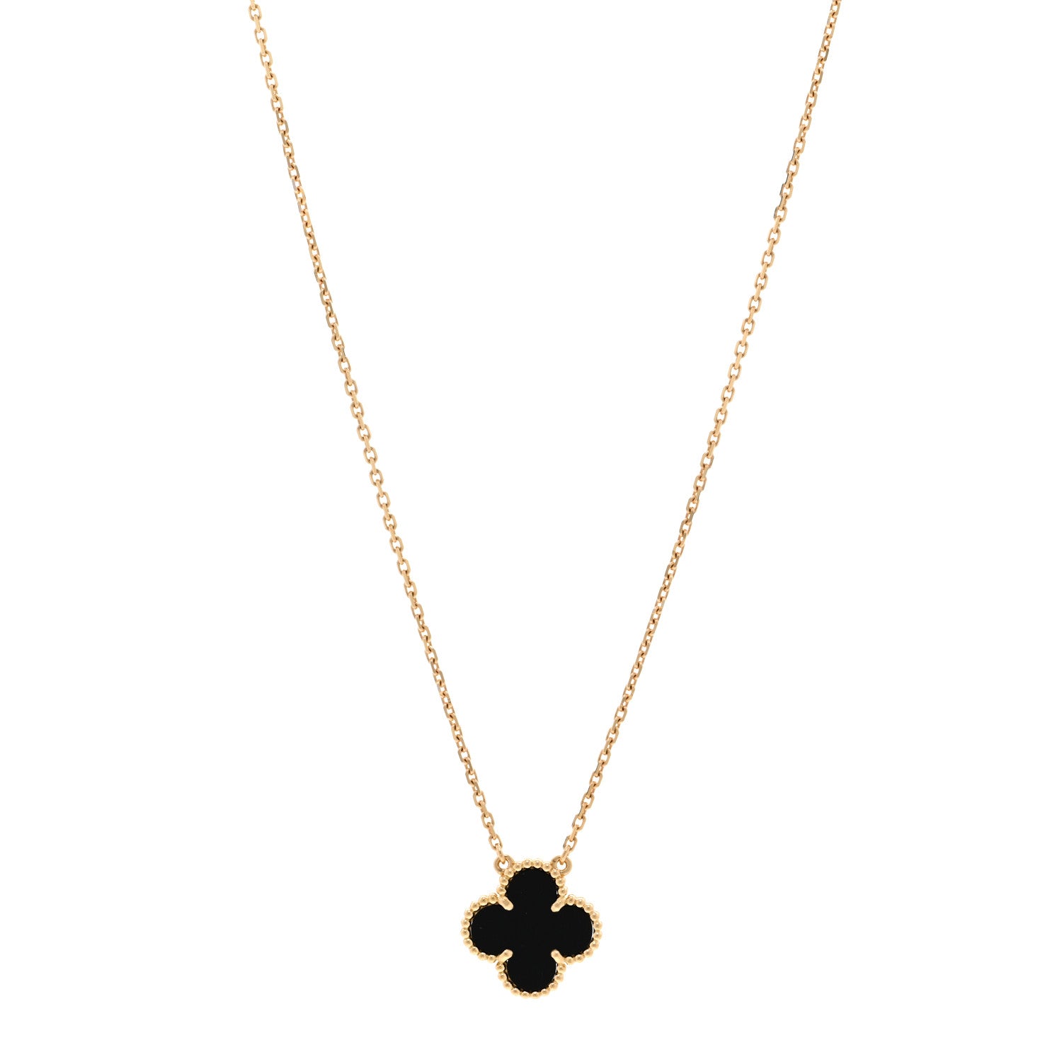 Van Cleef & Arpels 18K Yellow Gold Black Onyx Vintage Alhambra Pendant Necklace 1 of 6